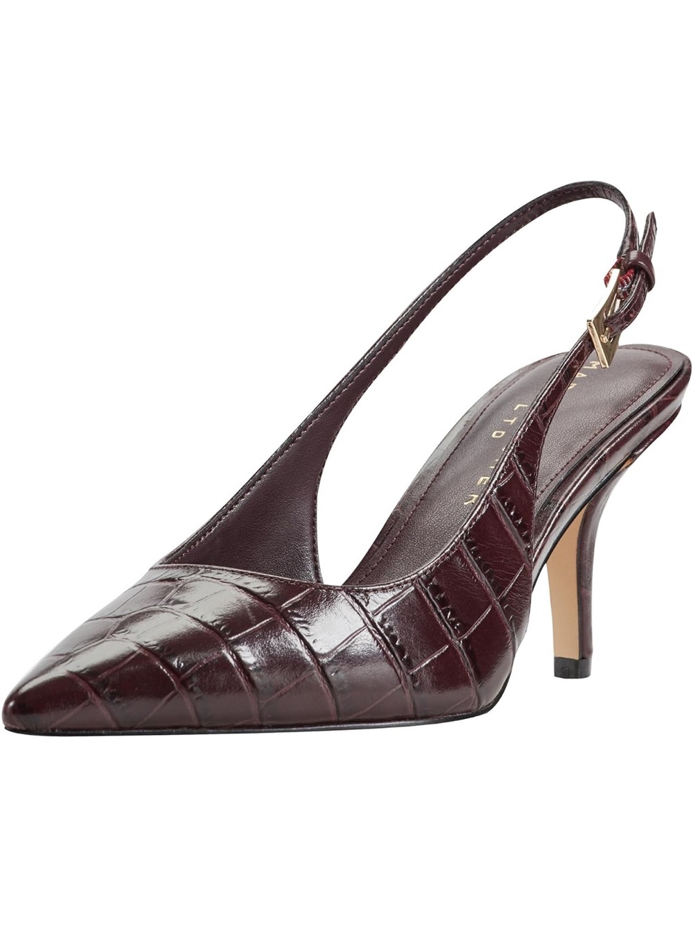 Marc Fisher Pointed Slingback Pump in Dark Brown Croc-Embossed Leather